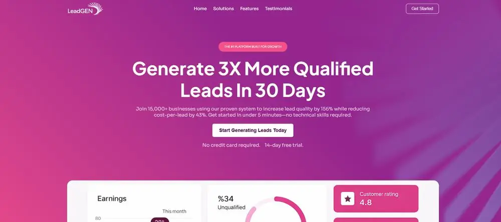 تصميم صفحة هبوط: نموذج صفحة SaaS من LeadGEN